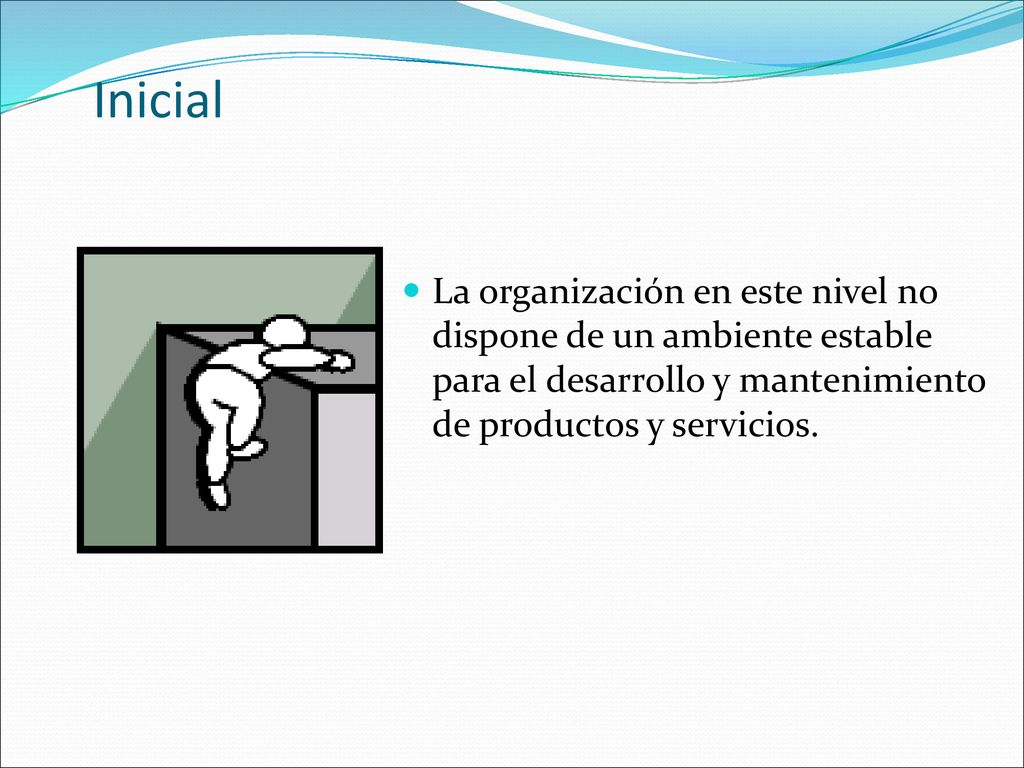 Inicial La organización en este nivel no dispone de un ambiente estable para el desarrollo y mantenimiento de productos y servicios.