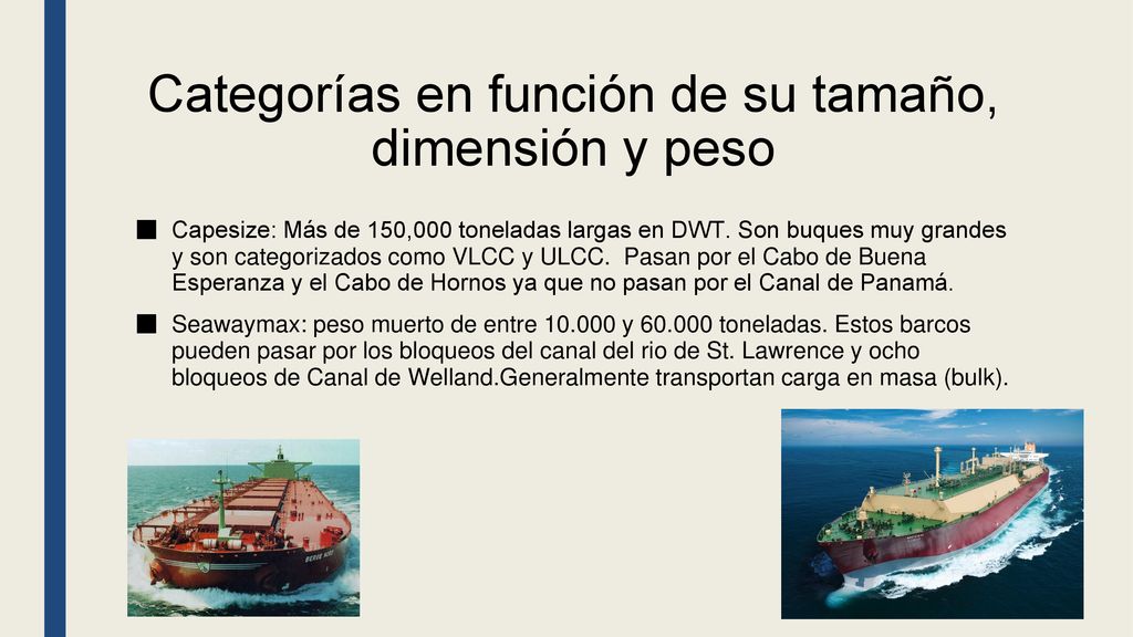 Categorías en función de su tamaño, dimensión y peso