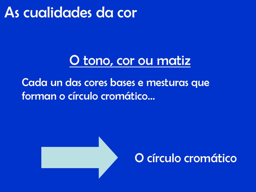As cualidades da cor O tono, cor ou matiz O círculo cromático