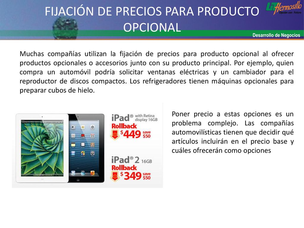 FIJACIÓN DE PRECIOS PARA PRODUCTO OPCIONAL