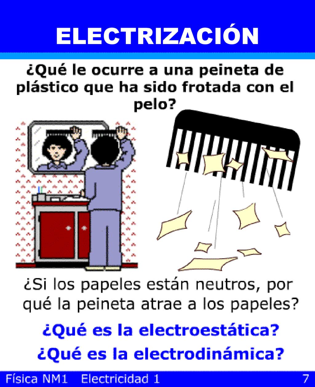 ELECTRIZACIÓN ¿Si los papeles están neutros, por qué la peineta atrae a los papeles