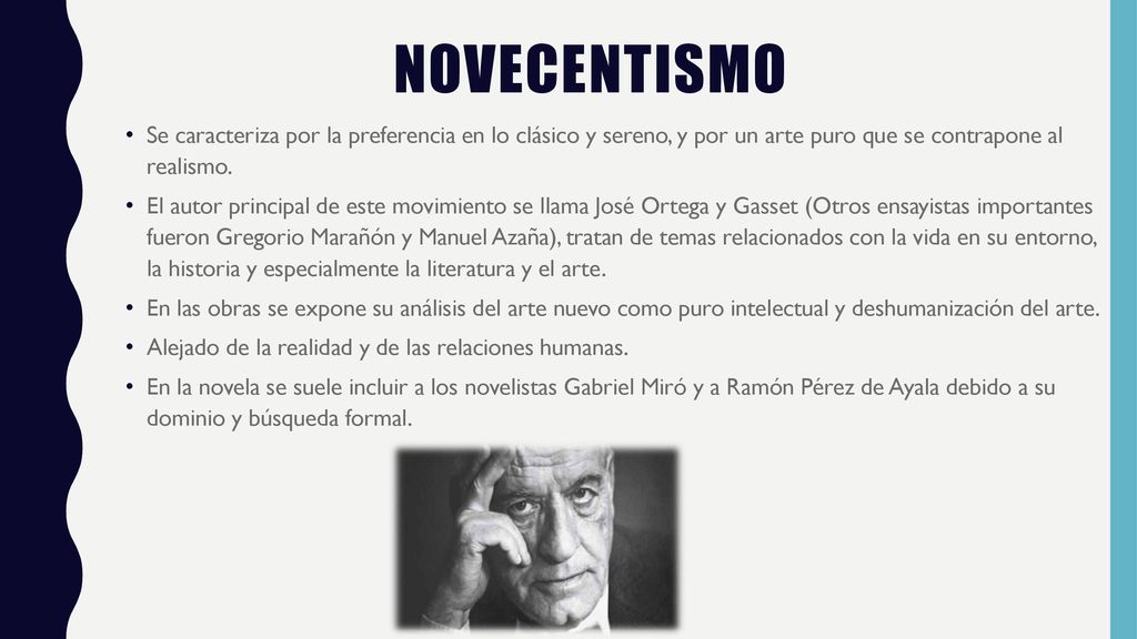 novecentismo Se caracteriza por la preferencia en lo clásico y sereno, y por un arte puro que se contrapone al realismo.