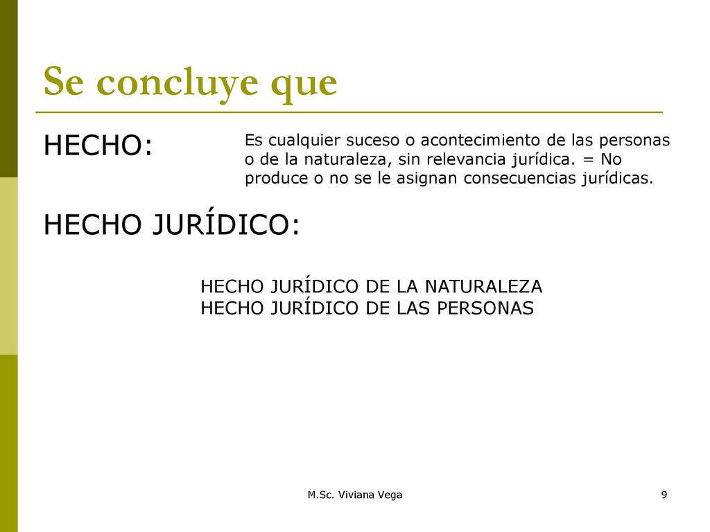 Se concluye que HECHO: HECHO JURÍDICO: HECHO JURÍDICO DE LA NATURALEZA