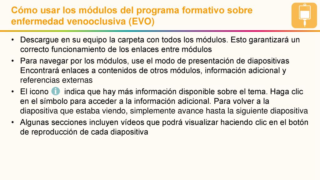 Cómo usar los módulos del programa formativo sobre enfermedad venooclusiva (EVO)