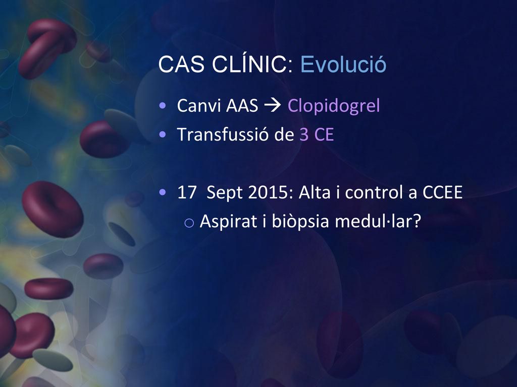 CAS CLÍNIC: Evolució Canvi AAS  Clopidogrel Transfussió de 3 CE