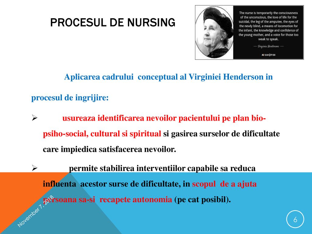 Procesul de nursing Aplicarea cadrului conceptual al Virginiei Henderson in procesul de ingrijire: