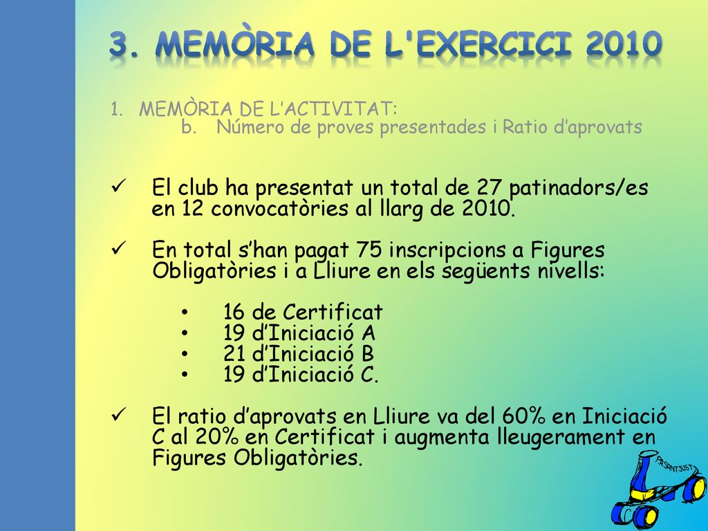 3. MEMÒRIA DE L EXERCICI 2010 MEMÒRIA DE L’ACTIVITAT: Número de proves presentades i Ratio d’aprovats.