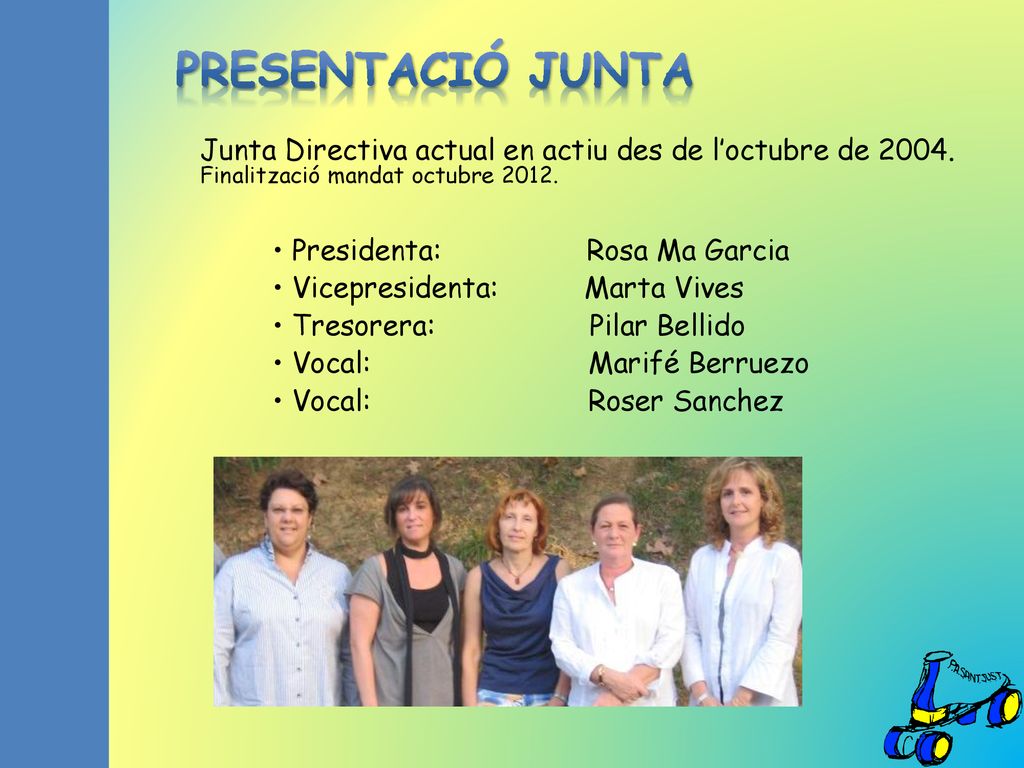 PRESENTACIÓ JUNTA Junta Directiva actual en actiu des de l’octubre de Finalització mandat octubre