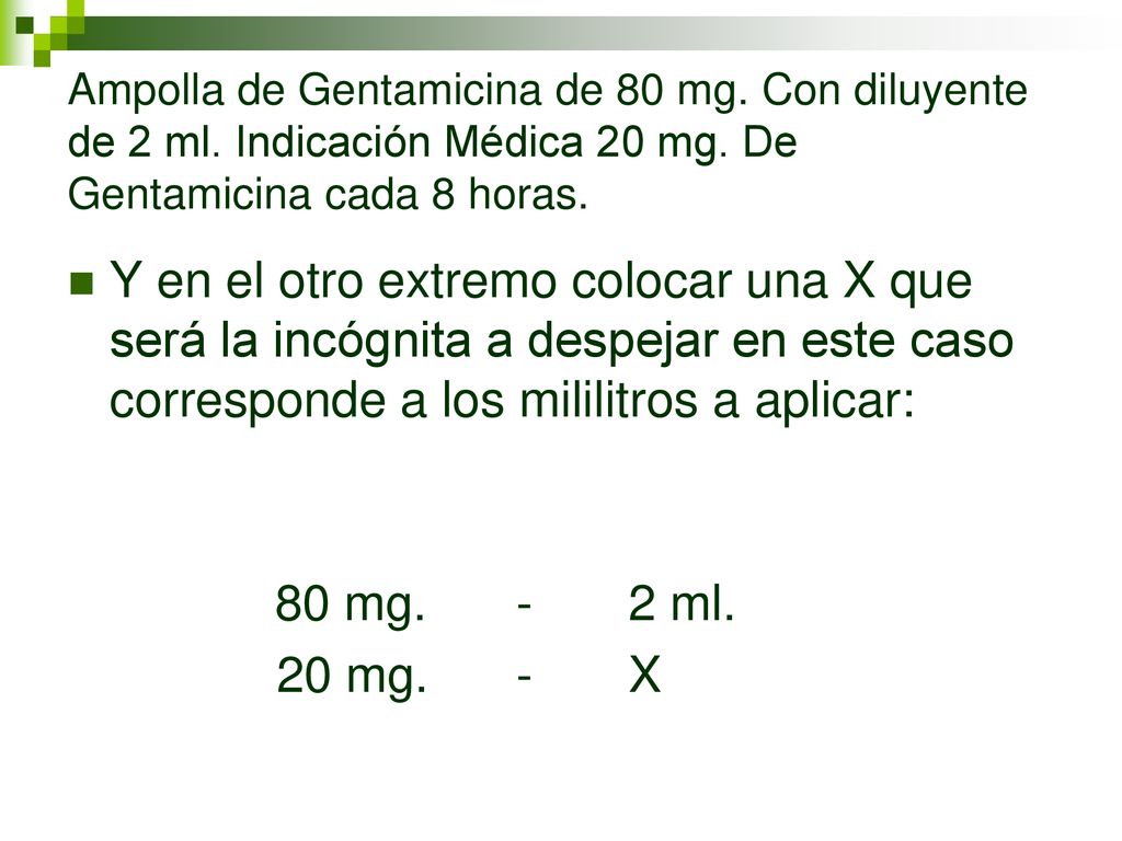Ampolla de Gentamicina de 80 mg. Con diluyente de 2 ml