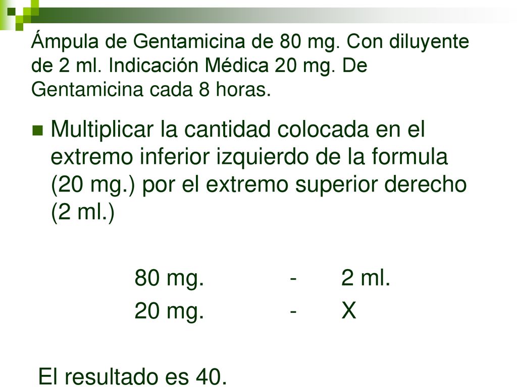 Ámpula de Gentamicina de 80 mg. Con diluyente de 2 ml