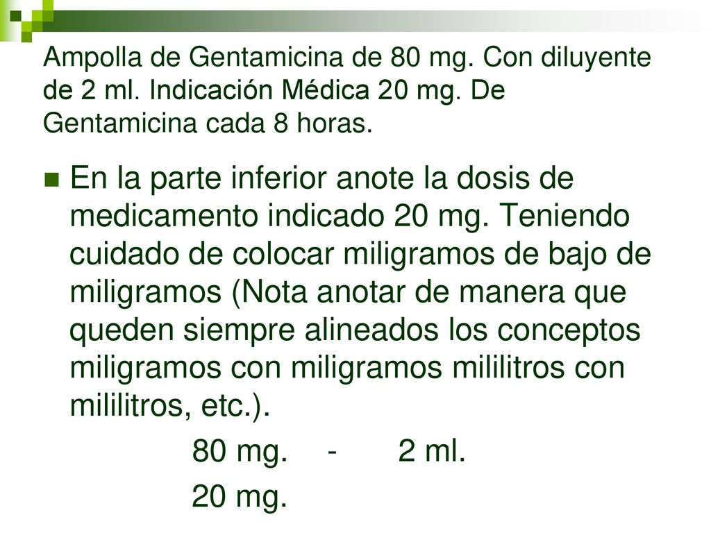 Ampolla de Gentamicina de 80 mg. Con diluyente de 2 ml