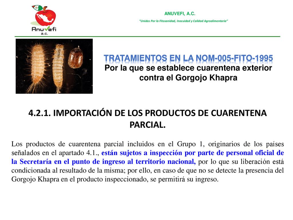 IMPORTACIÓN DE LOS PRODUCTOS DE CUARENTENA PARCIAL.