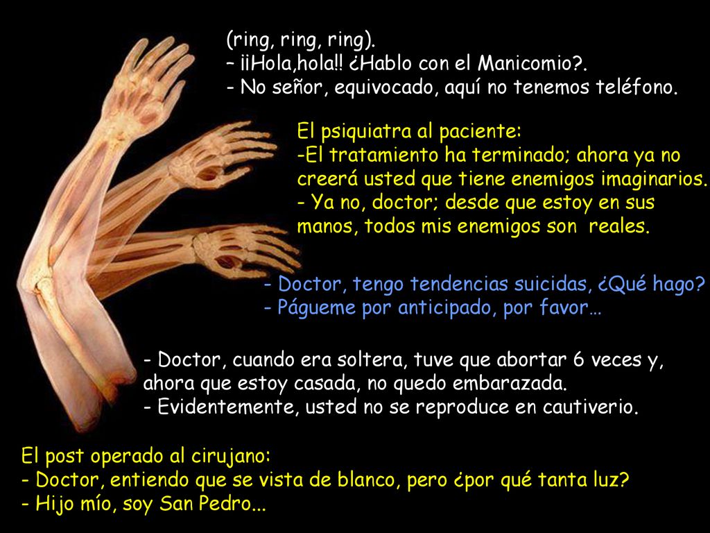 (ring, ring, ring). – ¡¡Hola,hola!! ¿Hablo con el Manicomio . - No señor, equivocado, aquí no tenemos teléfono.