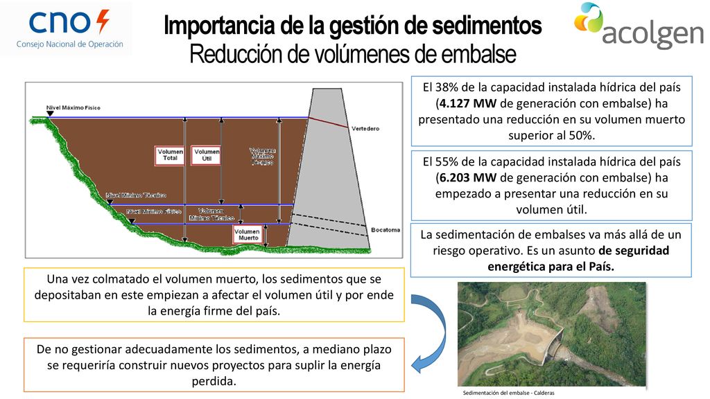 Importancia de la gestión de sedimentos Reducción de volúmenes de embalse