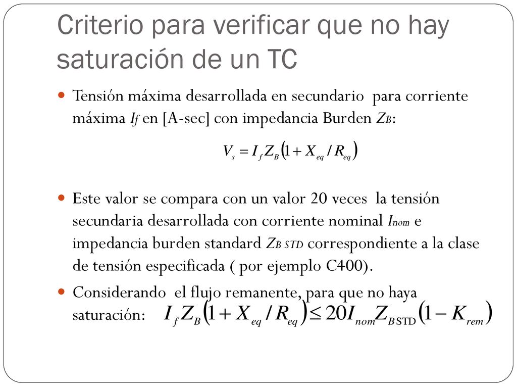 Criterio para verificar que no hay saturación de un TC
