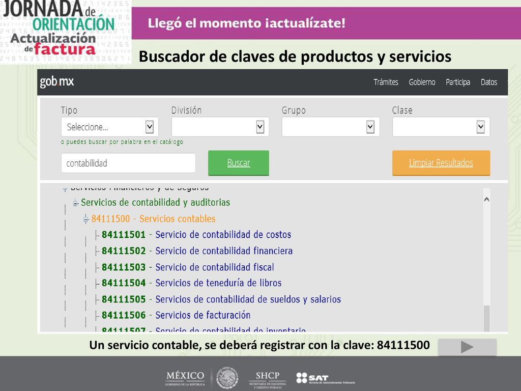 Buscador de claves de productos y servicios