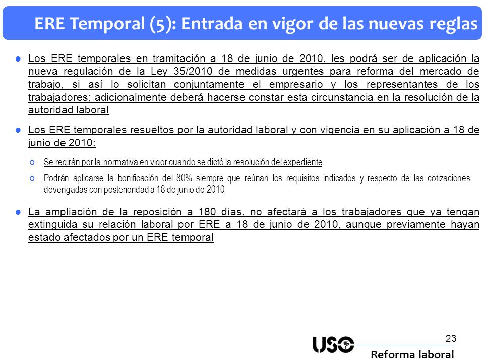 ERE Temporal (5): Entrada en vigor de las nuevas reglas