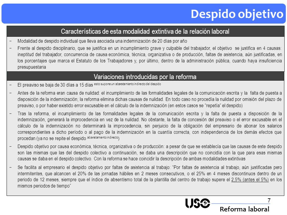 Despido objetivo Características de esta modalidad extintiva de la relación laboral.
