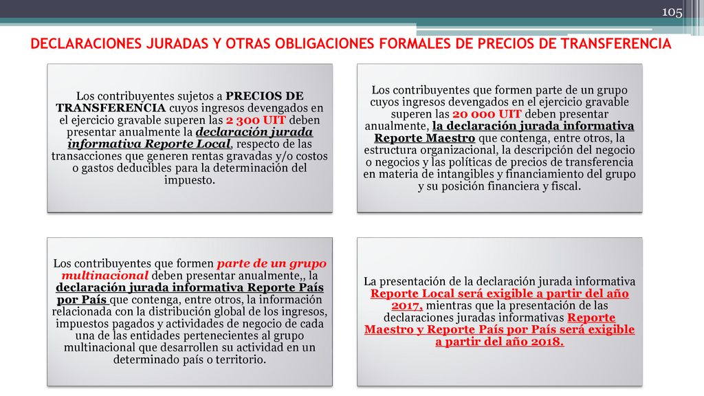 DECLARACIONES JURADAS Y OTRAS OBLIGACIONES FORMALES DE PRECIOS DE TRANSFERENCIA
