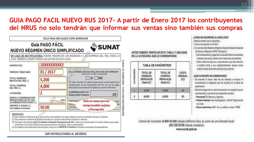 GUIA PAGO FACIL NUEVO RUS A partir de Enero 2017 los contribuyentes del NRUS no solo tendrán que informar sus ventas sino también sus compras