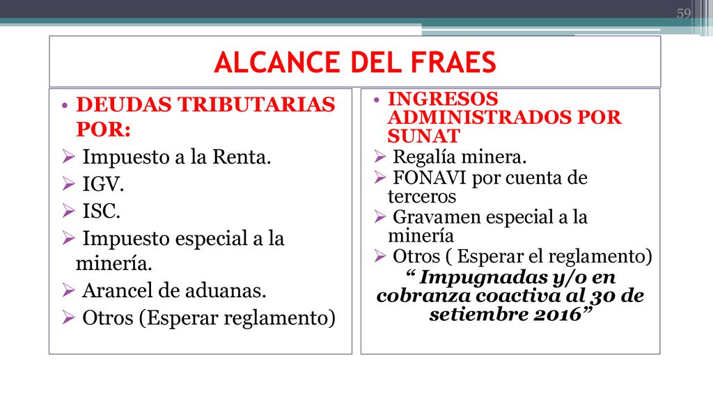 Impugnadas y/o en cobranza coactiva al 30 de setiembre 2016
