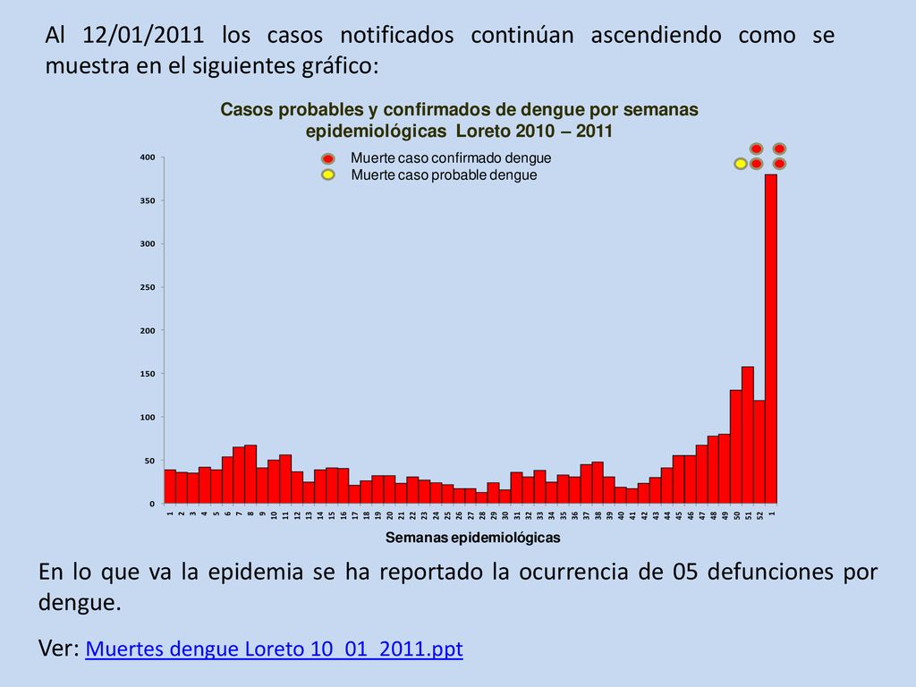 Al 12/01/2011 los casos notificados continúan ascendiendo como se muestra en el siguientes gráfico: