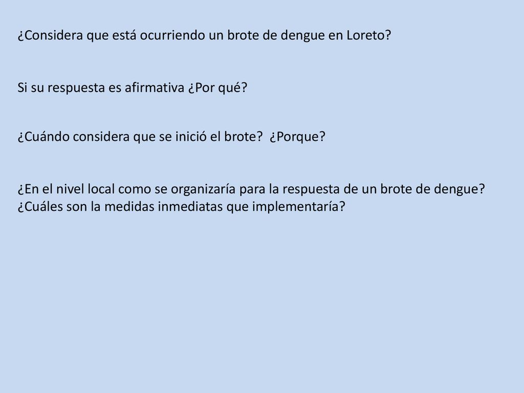 ¿Considera que está ocurriendo un brote de dengue en Loreto