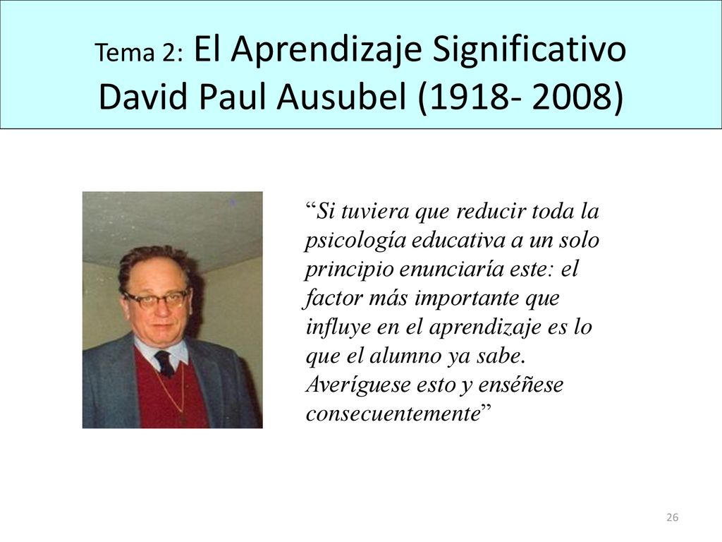 Tema 2: El Aprendizaje Significativo David Paul Ausubel ( )