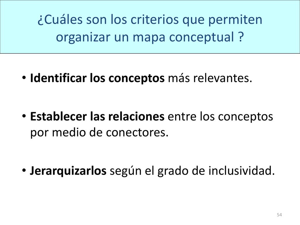 ¿Cuáles son los criterios que permiten organizar un mapa conceptual