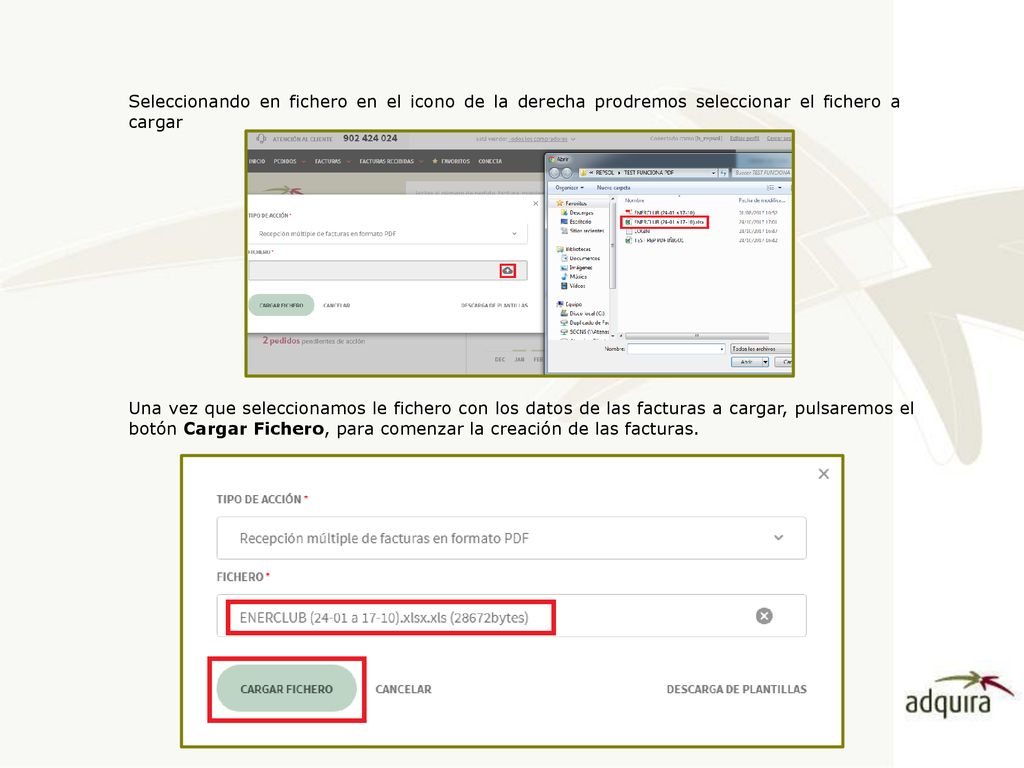 Seleccionando en fichero en el icono de la derecha prodremos seleccionar el fichero a cargar