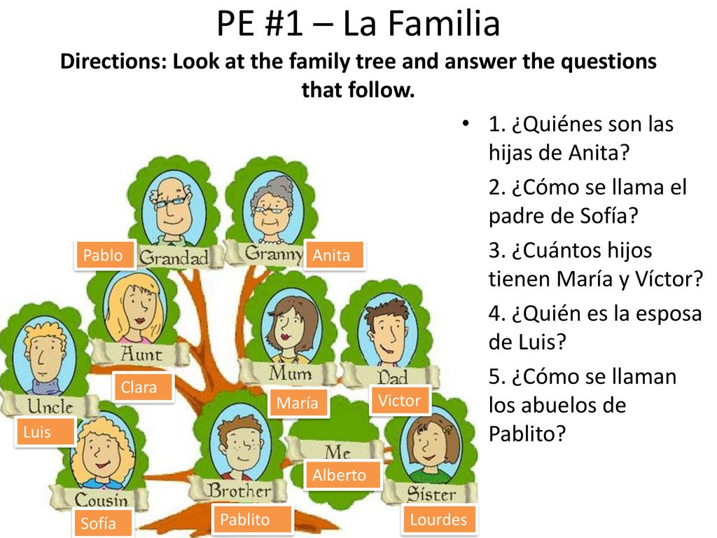 PE #1 – La Familia Directions: Look at the family tree and answer the questions that follow.