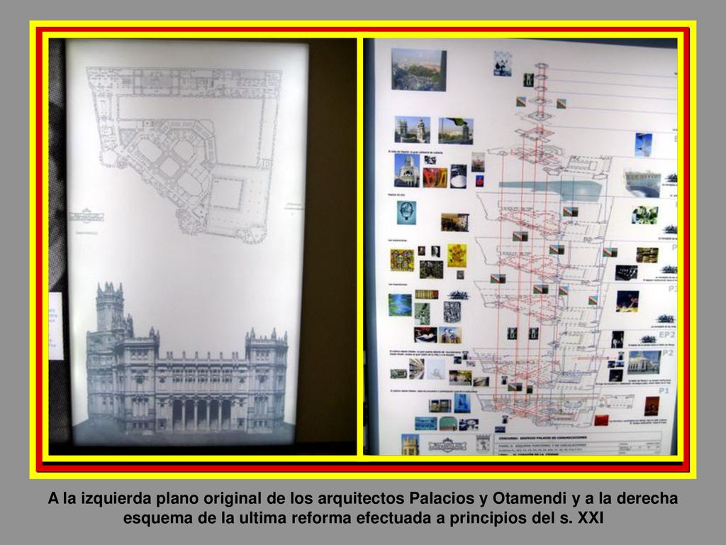 A la izquierda plano original de los arquitectos Palacios y Otamendi y a la derecha esquema de la ultima reforma efectuada a principios del s. XXI