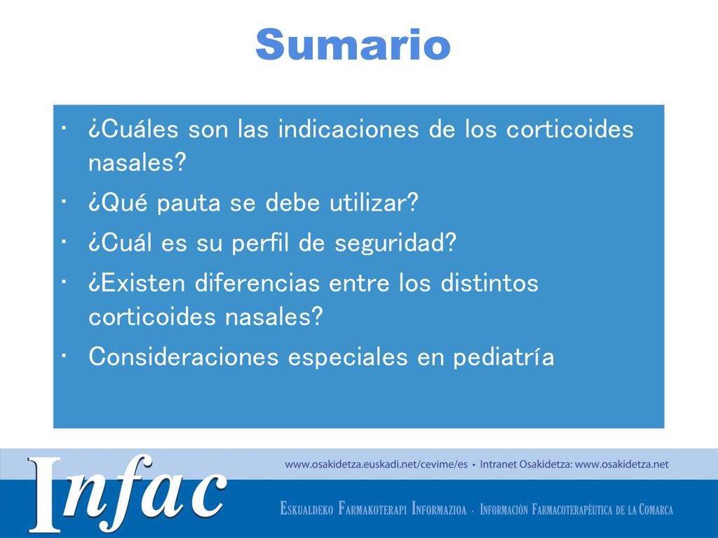 Sumario ¿Cuáles son las indicaciones de los corticoides nasales