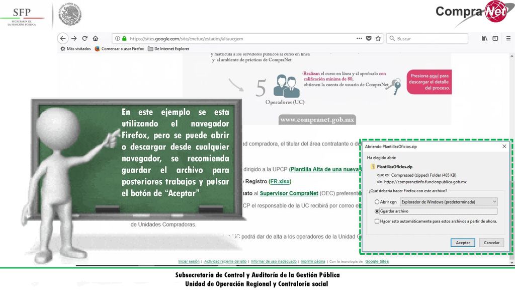 En este ejemplo se esta utilizando el navegador Firefox, pero se puede abrir o descargar desde cualquier navegador, se recomienda guardar el archivo para posteriores trabajos y pulsar el botón de Aceptar