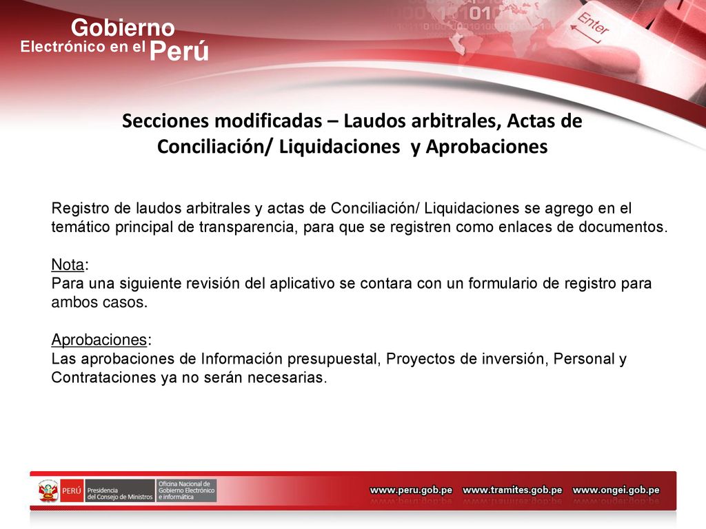 Secciones modificadas – Laudos arbitrales, Actas de Conciliación/ Liquidaciones y Aprobaciones