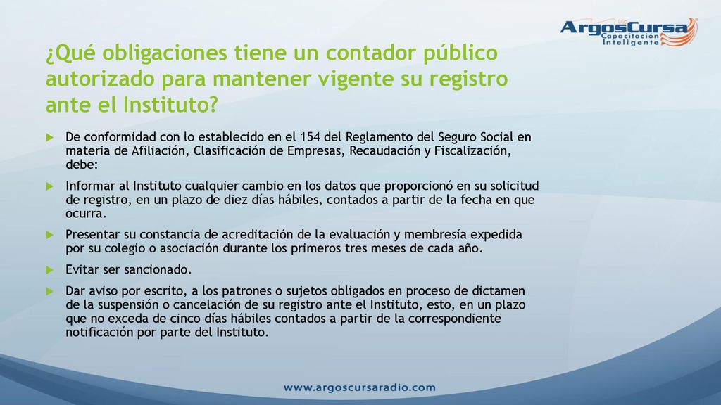 ¿Qué obligaciones tiene un contador público autorizado para mantener vigente su registro ante el Instituto