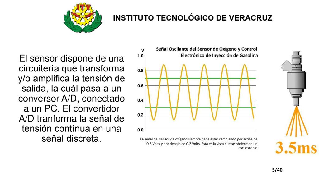 El sensor dispone de una circuitería que transforma y/o amplifica la tensión de salida, la cuál pasa a un conversor A/D, conectado a un PC. El convertidor A/D tranforma la señal de tensión contínua en una señal discreta.