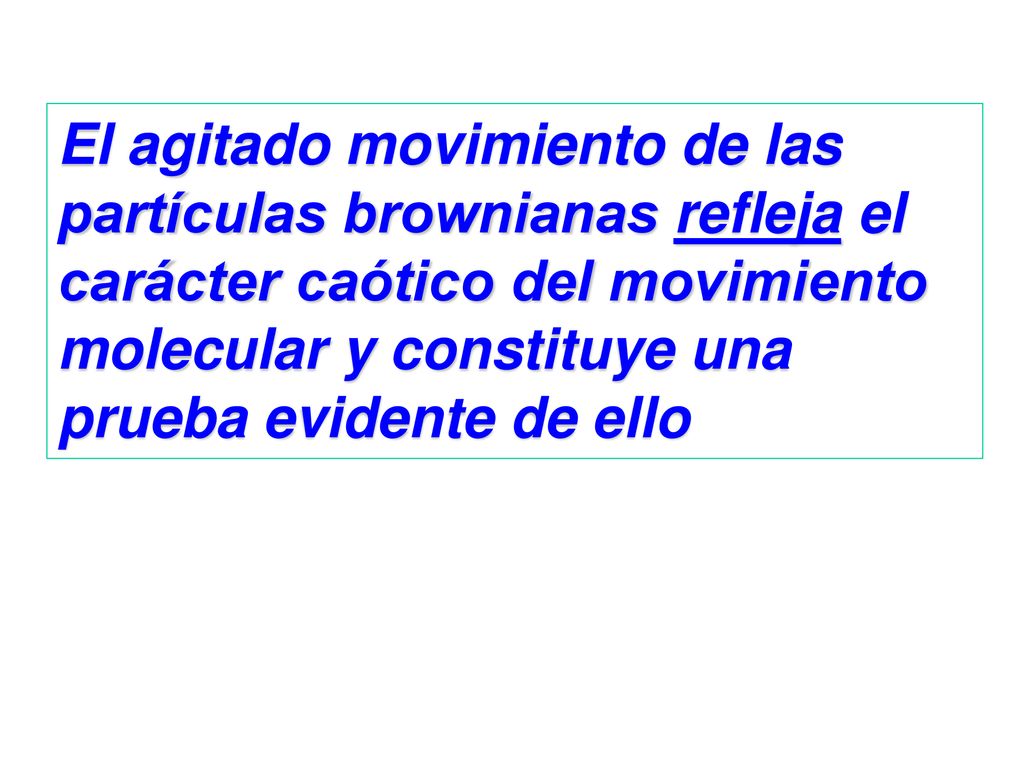 El agitado movimiento de las partículas brownianas refleja el carácter caótico del movimiento molecular y constituye una prueba evidente de ello