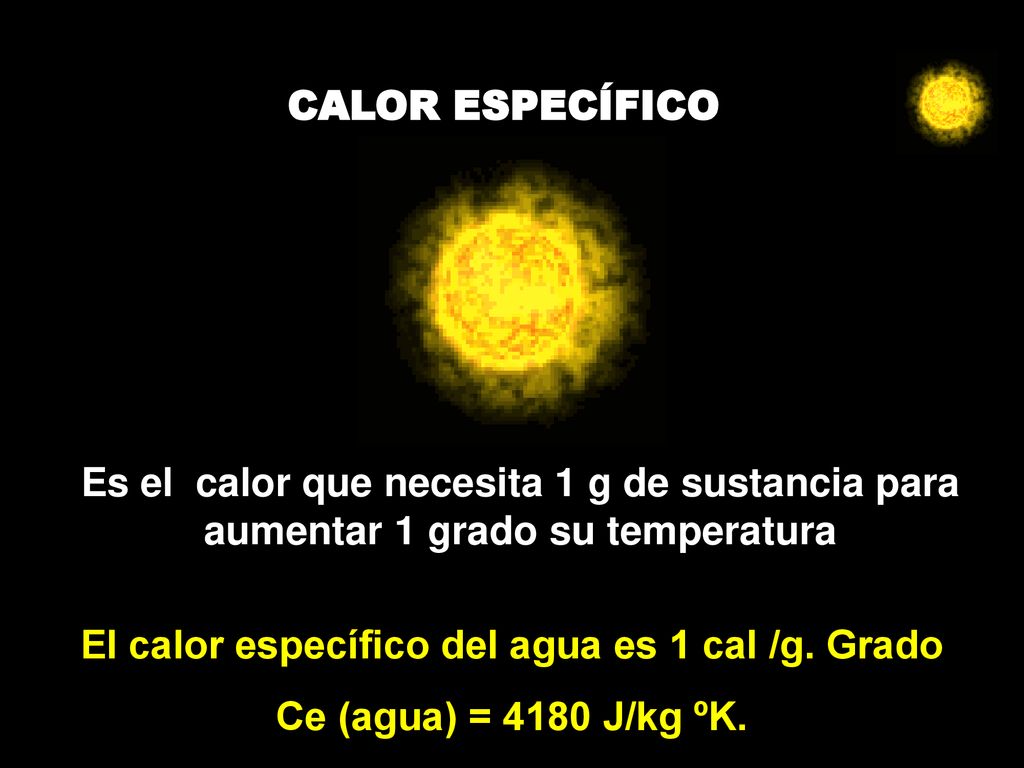 El calor específico del agua es 1 cal /g. Grado