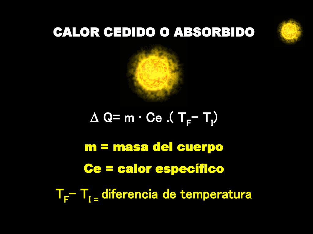CALOR CEDIDO O ABSORBIDO TF- TI = diferencia de temperatura