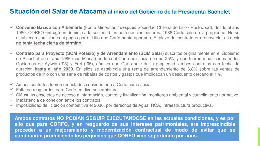 Situación del Salar de Atacama al inicio del Gobierno de la Presidenta Bachelet