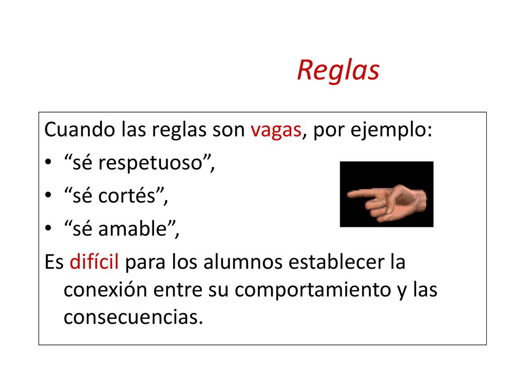 Reglas Cuando las reglas son vagas, por ejemplo: sé respetuoso ,
