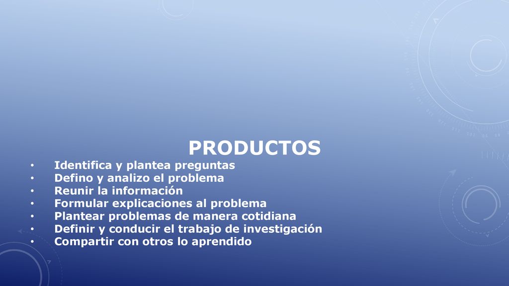 PRODUCTOS Identifica y plantea preguntas Defino y analizo el problema