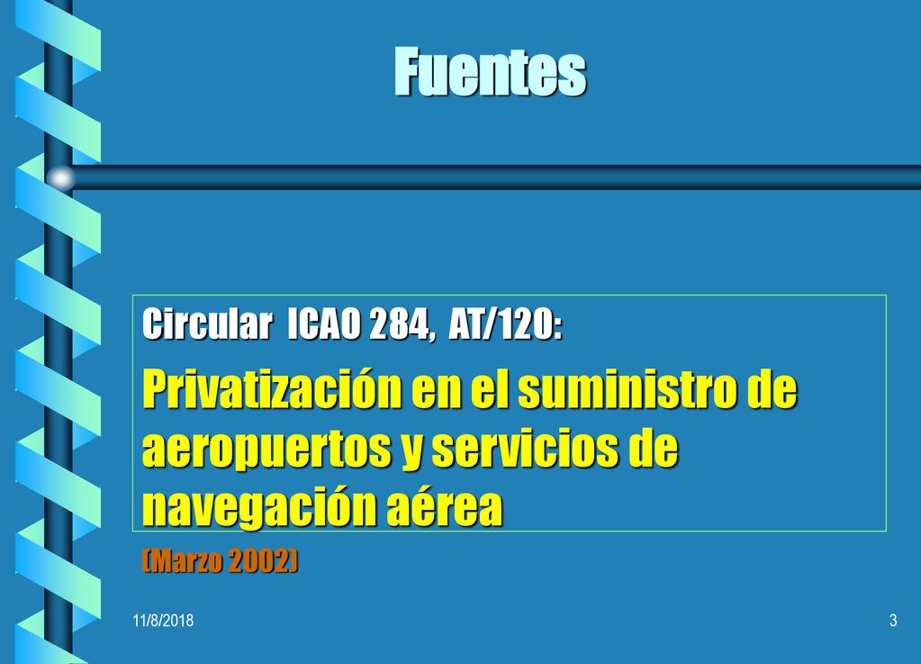 Fuentes Circular ICAO 284, AT/120: Privatización en el suministro de aeropuertos y servicios de navegación aérea.