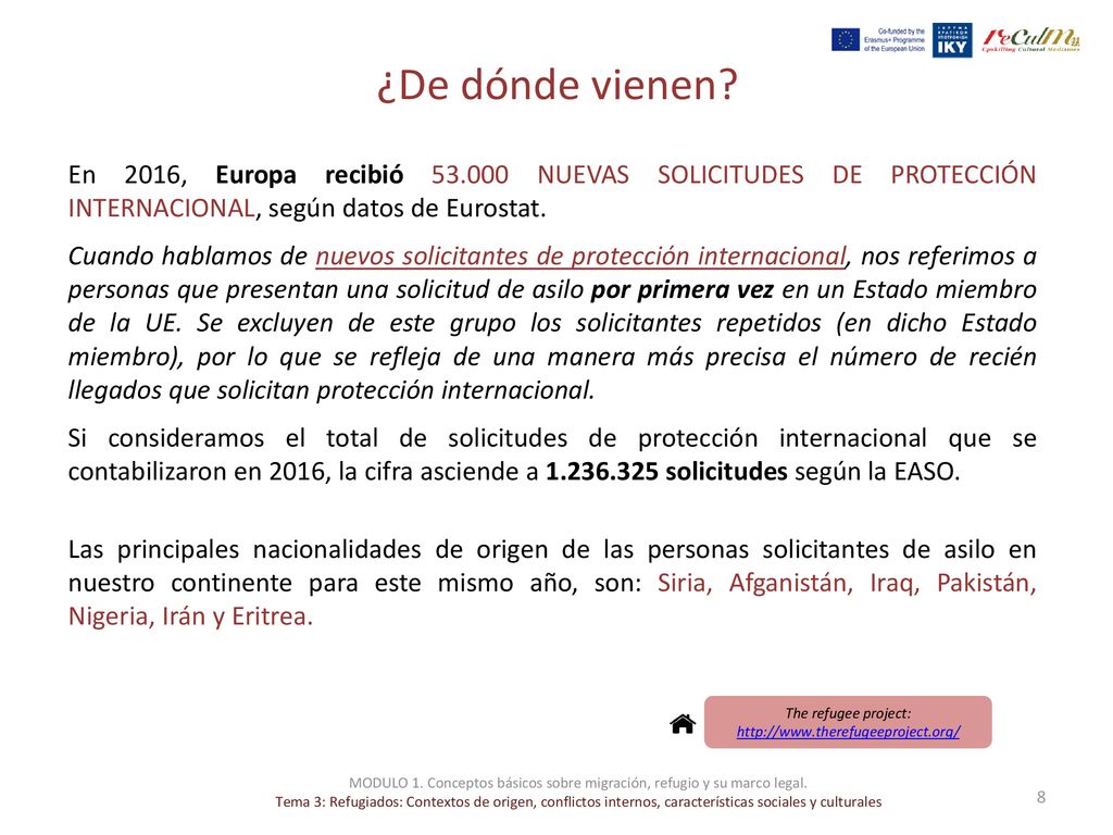 ¿De dónde vienen En 2016, Europa recibió NUEVAS SOLICITUDES DE PROTECCIÓN INTERNACIONAL, según datos de Eurostat.