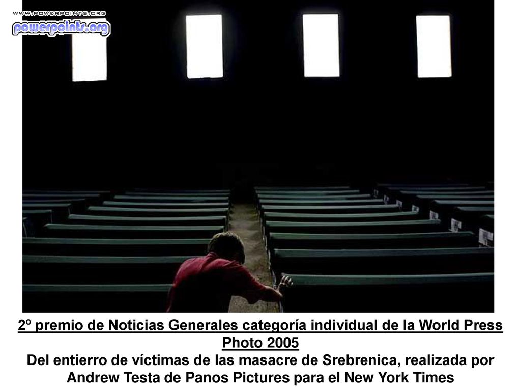 2º premio de Noticias Generales categoría individual de la World Press Photo 2005 Del entierro de víctimas de las masacre de Srebrenica, realizada por Andrew Testa de Panos Pictures para el New York Times