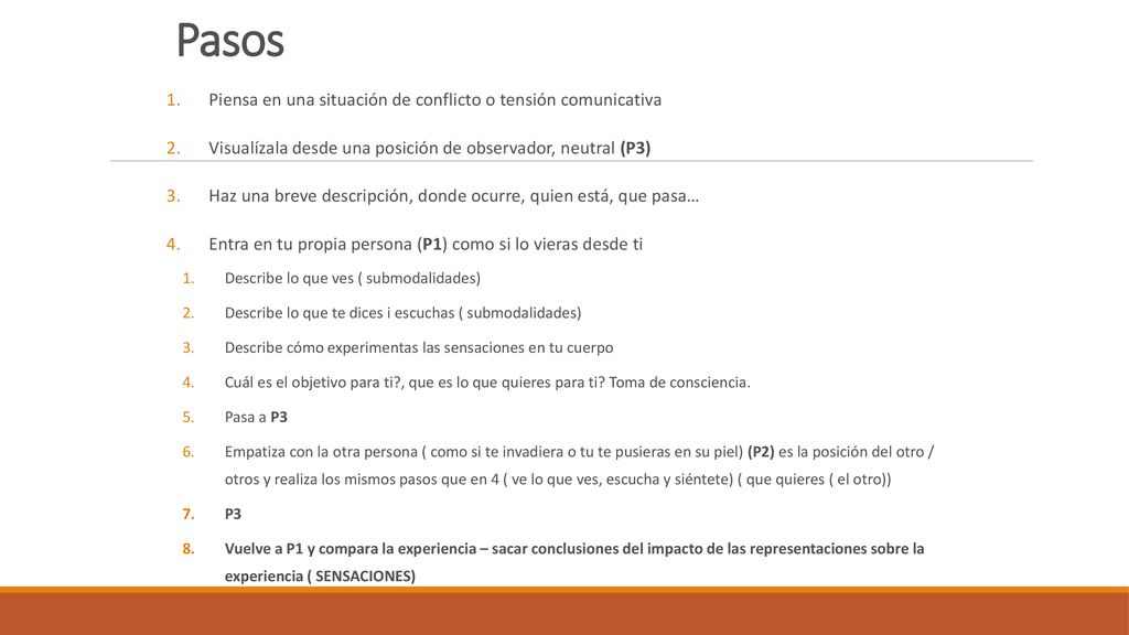 Pasos Piensa en una situación de conflicto o tensión comunicativa