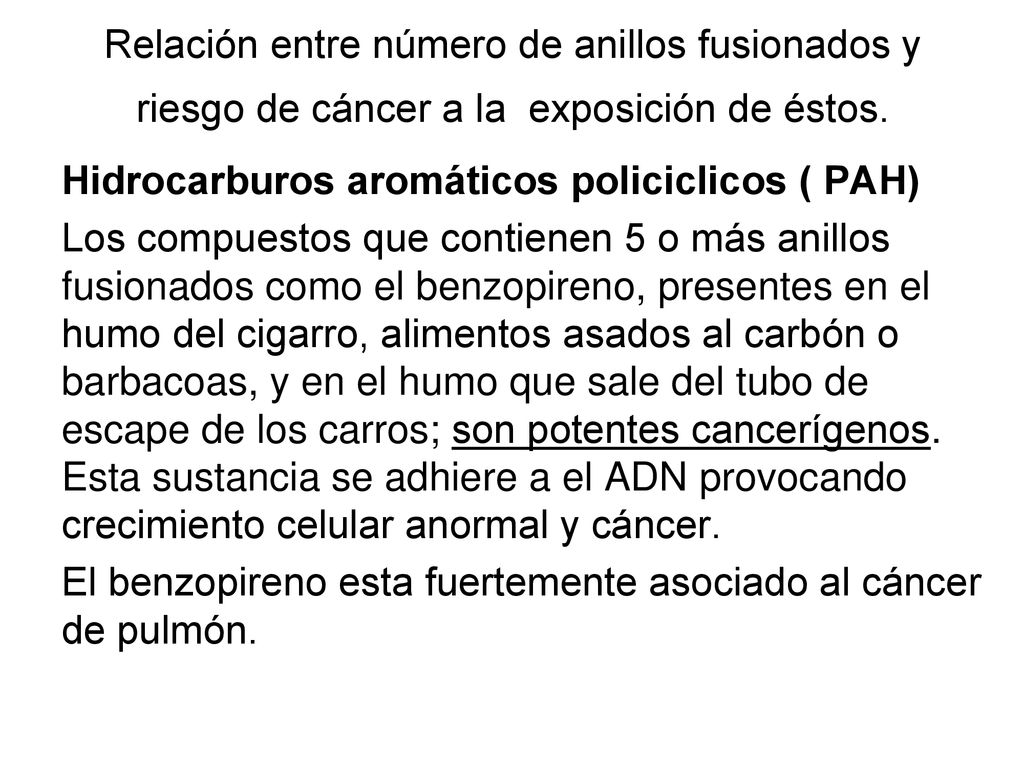 Relación entre número de anillos fusionados y riesgo de cáncer a la exposición de éstos.
