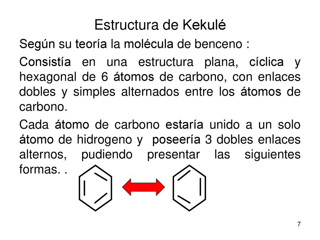 Estructura de Kekulé Según su teoría la molécula de benceno :