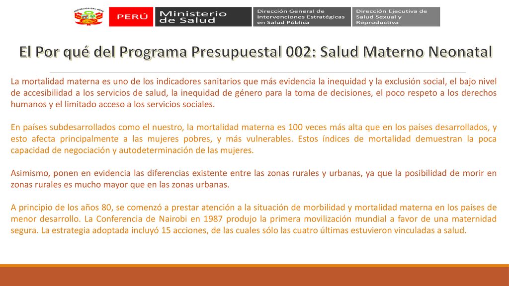 El Por qué del Programa Presupuestal 002: Salud Materno Neonatal